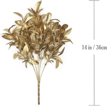 PASYOU Artificial Plants for Christmas Decor, Plastic Grass Fake Shrubs Simulation Leaves Indoor Outdoor Home Garden Planter Filler Party Hotel Verandah Wedding Faux DIY Decoration - Gold 4 Pack