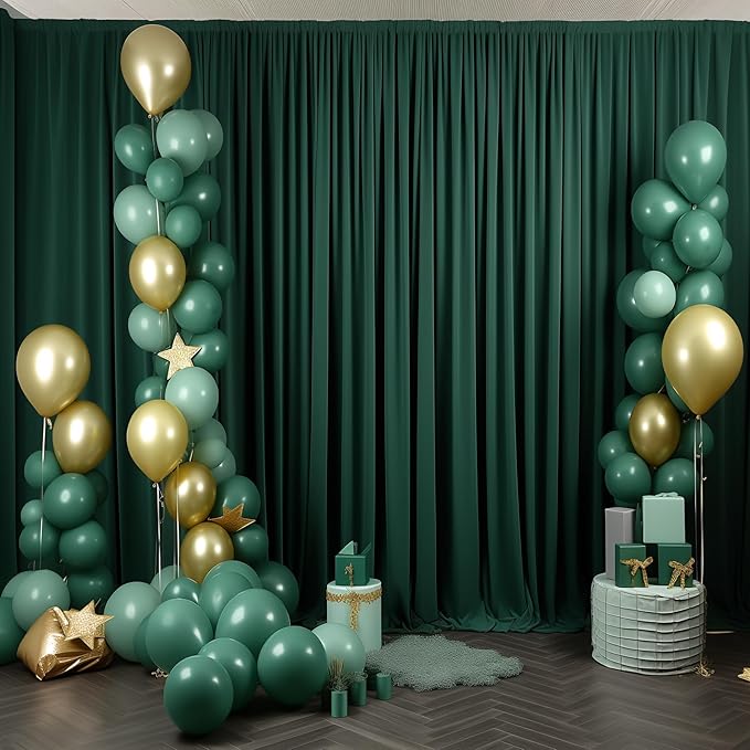Hunter Green Backdrop Curtain-Wrinkle-Free Polyester Fabric Green Photography Curtains for Wedding Party Photo Background Decorations- 24 X10FT (Hunter Green)