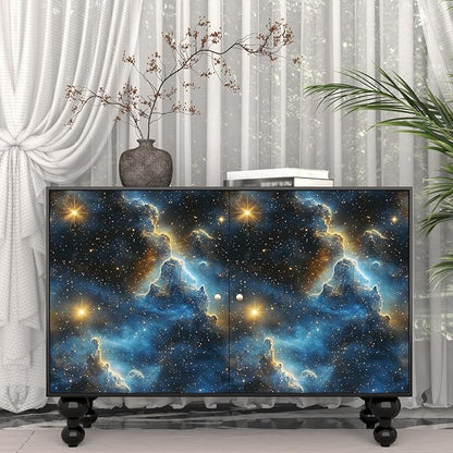 Starry Night Sky Wallpaper Peel and Stick 17.4" x 394" Dark Blue Galaxy Contact Paper Modern Space Wallpaper for Bedroom Cabinet Bathroom Home Decor