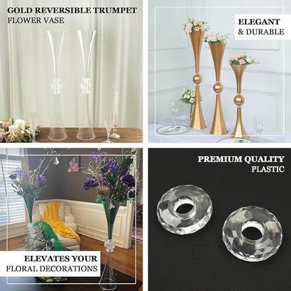 Efavormart 2 Pack | 27" Clear Crystal Embellishment Trumpet Table Centerpiece, Reversible Plastic Flower Vase