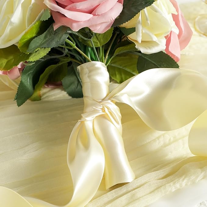 MEEDEE Ivory Satin 3 Inch Ribbon Lux Double Faced Satin Ribbon Wide by 10 Yards Cream Ribbons Ivory Ribbons for Christmas Tree Decoration, Weddings, Flower Bouquet, Bow Making