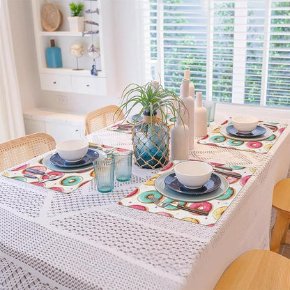 Sweet Doughnuts Placemats, Place Mats Set of 4, Heat Resistant Place Mats, Washable Table Mats for Dining Table, Non-Slip Stain Resistant Kitchen Table Placemats, Colorful Donut Pattern