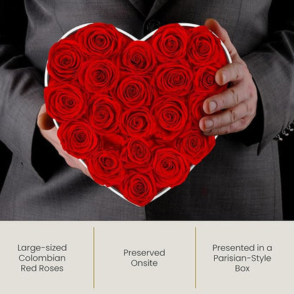 The Eternity Rose 20-Piece Preserved Roses in a Luxury Gift Box – Real Roses in White Heart Box – A Valentine’s Gift as Everlasting as Your Love