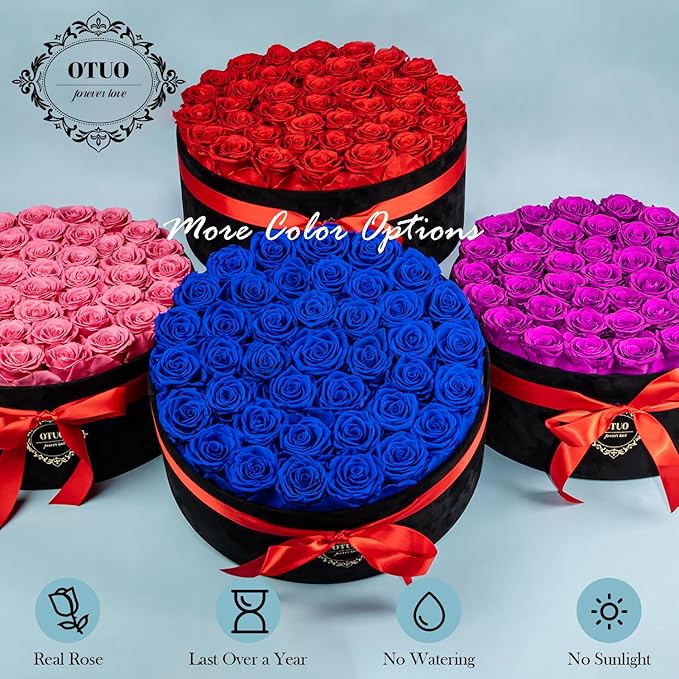 40 Real Preserved Roses in Suede Box Forever Roses Last Up to 3 Years, Flowers for Delivery Prime, Mother’s Day, Birthday, Christmas - Blue