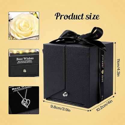 Preserved Real Rose Gift with “I Love You” 100 Languages Necklace and Music, Eternal Flower for Women Girlfriend Wife Mom Grandma, Romantic Anniversary Birthday Gift for Women
