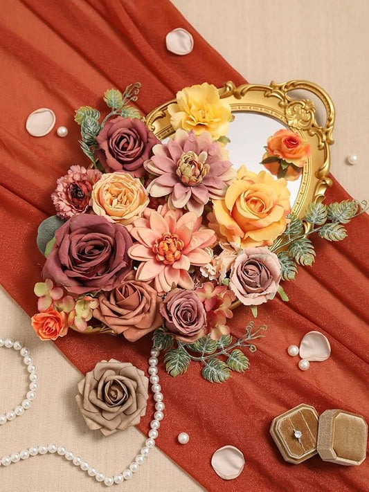 Fall Artificial Flowers, Orange Silk Fake Flowers for DIY Wedding Bridal Bouquets, Autumn Wedding Cake Flowers for Table Centerpieces Baby Shower Birthday Party Home Decorations