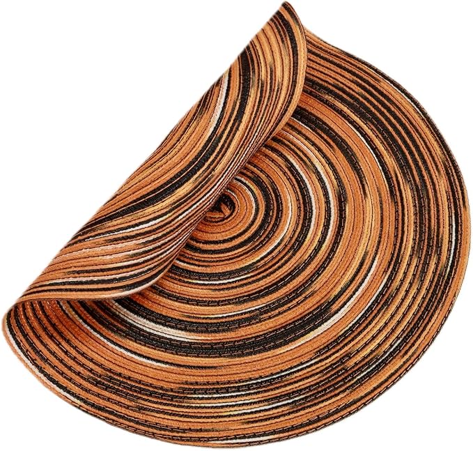 Youyi Better Lifes Halloween Round Braided Placemats Set of 6 Colorful Washable Durable Placemats Non-Slip 15 Inch Black-Orange Woven Table Mats for Dining Tables Holiday Party Decoration