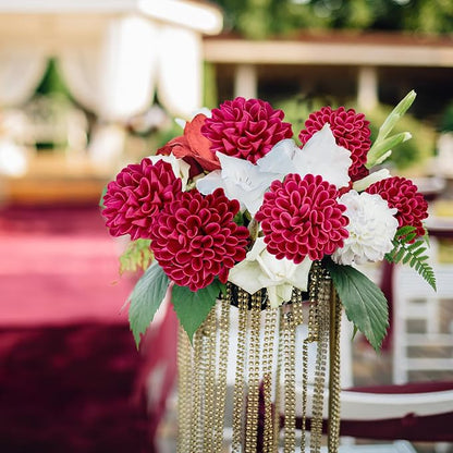 Artificial Flowers, 50pcs Artificial Rose for DIY Wedding Bouquets Centerpieces Arrangements, Hot Pink Dahlia Flowers with Stems for Bridal Shower Party Decoration