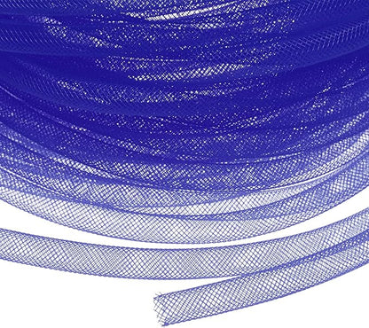 Mesh Tube Ribbon 25 Yards, 8mm Elastic Fabric Ribbons Mesh Tubing for Crafts/Gift Wrapping/Flower Bouquets/Wedding/Birthday/Holiday/Wreaths Christmas/Decoration[Dark Blue]