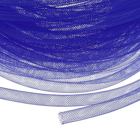 Mesh Tube Ribbon 25 Yards, 8mm Elastic Fabric Ribbons Mesh Tubing for Crafts/Gift Wrapping/Flower Bouquets/Wedding/Birthday/Holiday/Wreaths Christmas/Decoration[Dark Blue]