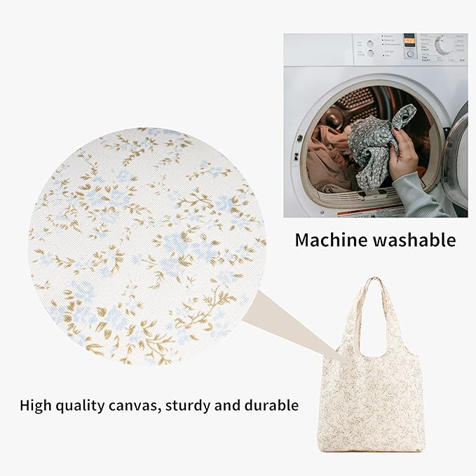 Canvas Tote Bag, Large Capacity Shoulder Bag with Inner Pockets, Foldable Shopping Bag