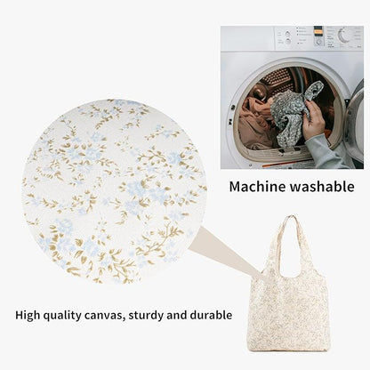 Canvas Tote Bag, Large Capacity Shoulder Bag with Inner Pockets, Foldable Shopping Bag