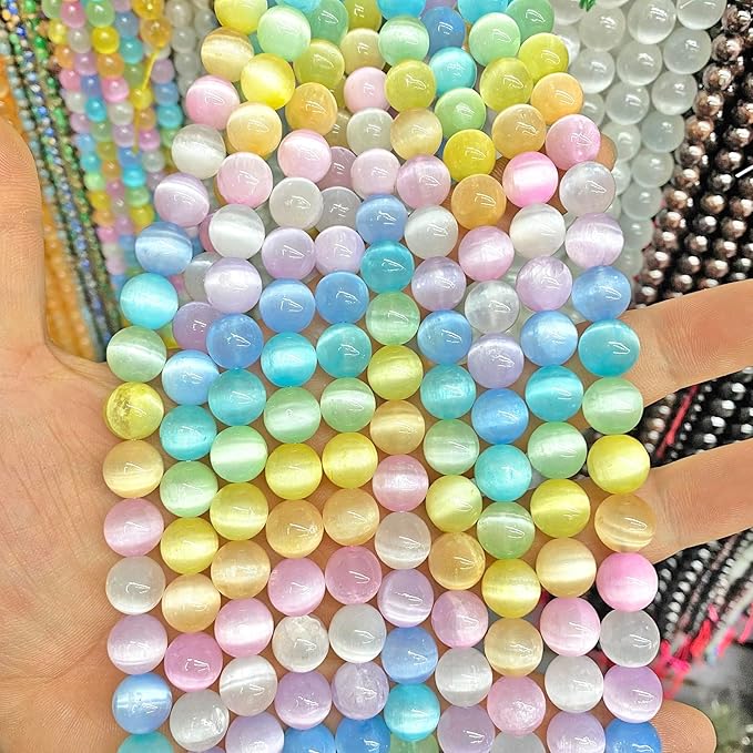 120PCS 6MM Colorful Selenite Gypsum Stone Crystal Beads for Jewelry Making DIY Bracelet 2 Strands