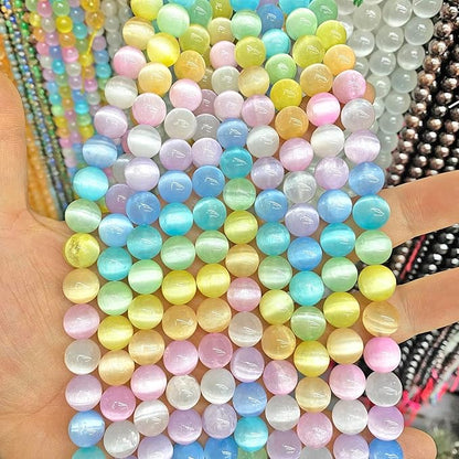 120PCS 6MM Colorful Selenite Gypsum Stone Crystal Beads for Jewelry Making DIY Bracelet 2 Strands