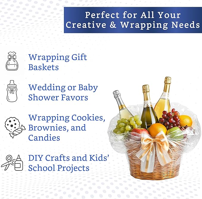 FIESTA WRAPS 220 ft Clear Cellophane Wrap Roll (31.5 in x 220 ft) - Cellophane Roll - Clear Wrapping Paper to Wrap Gift Baskets - Gift Basket Wrapping Supplies - Papel Celofán Transparente