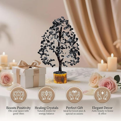 FASHIONZAADI Black Tourmaline Gemstone Tree - Crystal Tree of Life - Crystals and Stones Home Office Decor - Good Luck Gifts for Women