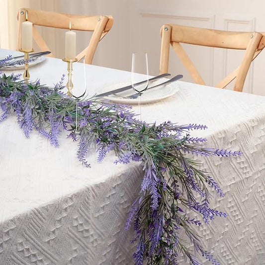 Spring Summer Lavender Garland, 6Ft Purple Lavender Artificial Garland, All Year Lavender Garlands for Farmhouse Wedding Mantle Arch Porch Stair Table Indoor Door Home Decor (1)