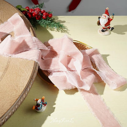 MAYREEL Dusty Rose Velvet Ribbon 2 Inch Hand Torn Pink Silk Frayed Edge Ribbon for Valentine's Day Bridal Bouquets Invitations Wedding Vow Books Gift Baskets Hair Bows 3 Yards