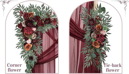 Ting's time Artificial Wedding Arch Flowers Kit(Pack of 4) 2pcs Large Blush Artificial Flower Swags with 2pcs Draping Fabric for Wedding Party Ceremony Decoration(Burgundy)