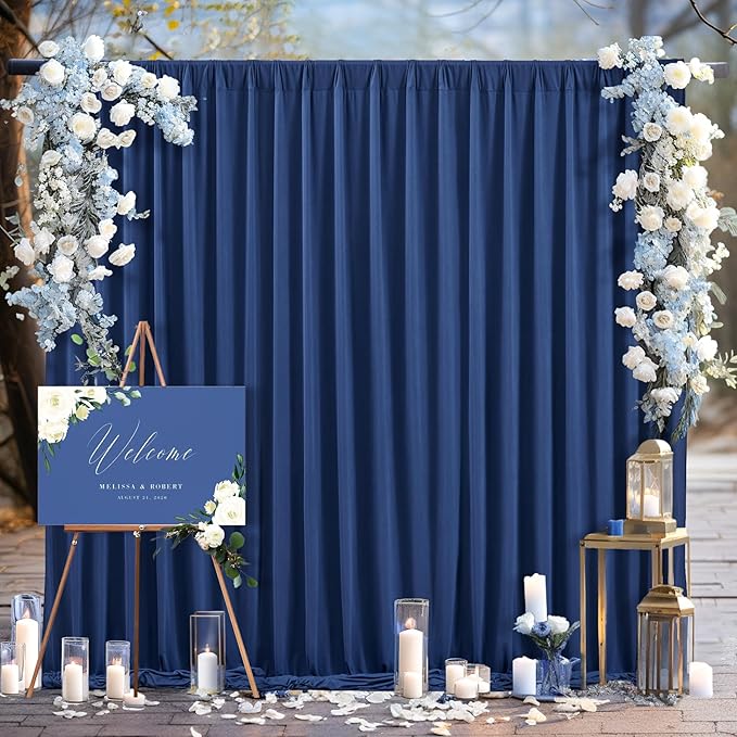 Navy Blue Backdrop Curtains-Wrinkle-Free Navy Blue Curtains Polyester Photography Drapes Wedding Background for Baby Shower Birthday Graduation Party Decorations - 8 X10FT