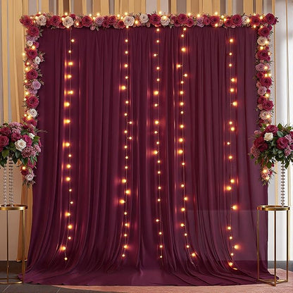 10ft x 10ft Burgundy Backdrop Curtains, Wrinkle-Free Sheer Chiffon Fabric Photo Backdrop Drapes for Wedding Arch Party Ceremony Stage Photography Decorations