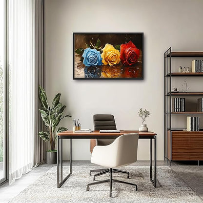 Rose Flowers Large Wall Art Framed Wall Decor for Living Room, Roses Pictures Oversized Canvas Print Painting Modern Extra Large Framed Artwork for Bedroom Office Home Decor 36"x24"