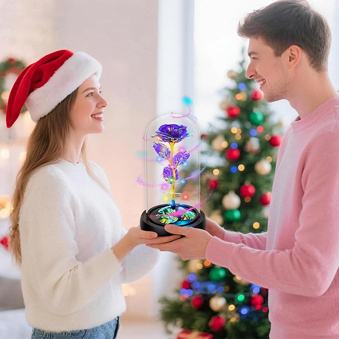 Childom Christmas Rose Gifts for Women,Birthday Gifts for Women Mom Christmas,Flowers for Delivery Prime,Purple Light Up Rose in A Glass Dome,Anniversary Rose Gift for Her Grandma Valentines Day