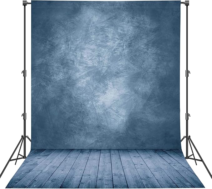 Professional Abstract Portrait Photography Backdrop,Wall with Wood Floor Backdrop for Kids Photography Baby Newborn Cake Smash Photo Shoots Hypoallergenic Fabric Photography Props-Blue-8x12ft,No Stand