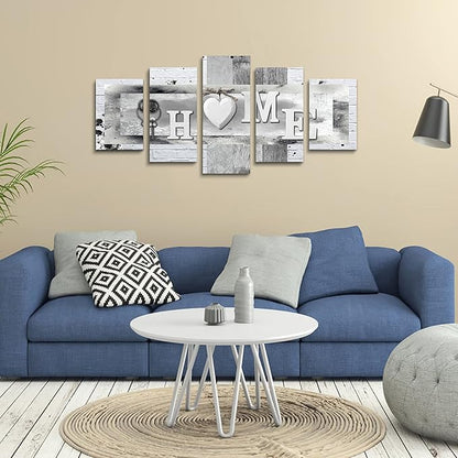 LUDUHU Love Sanctuary Canvas Print Wall Art - 5 Pieces Sweet Home Sign Wall Art,white Home Sweet Heart Painting,modern Family Wall Decor (F,Oversize 60x30inch)