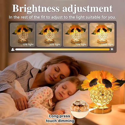 Sunflower Flower Lamp for Women Gifts, 3 Color Dimmable Night Light, Rechargeable Cordless Touch Table Lamp for Womens Mom Wife Friends Girlfriend Her Gifts, Perfect for Bedroom Bar Coffee Shop