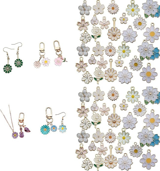 60pcs15 Types Flower Charms For Jewelry Making Enamel Flower Charms For Necklace Bracelet Earring for Gift that Office, Travel & DIY Creators
