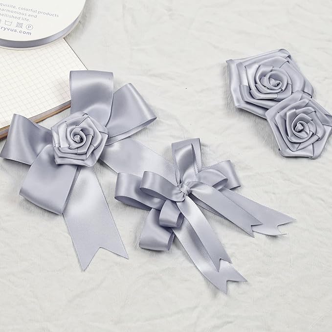Gray Satin Ribbon, Double Faced 1 Inch X 25 Yards Gray Ribbon, Premium Satin Ribbon for Gift Wrapping, Crafts, Hair Bow Making, Sewing, Flower Bouquet, Wedding Party Decor