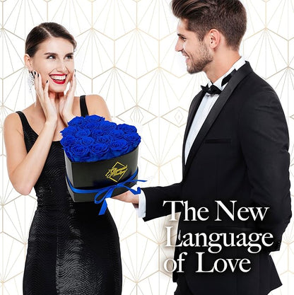 GLAMOUR BOUTIQUE 16 Flower Forever Heart Shape Box - Preserved Roses Gift for Her, Preserved Flowers, Blue