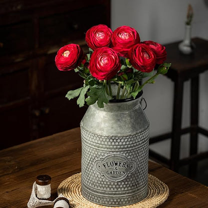 Artificial Ranunculus Flowers with Real Touch Stem, Silk Ranunculus Flowers (Red, 6pcs)