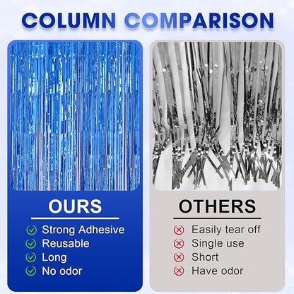3 Pack 3.3 x 8.2 ft Laser Blue Foil Fringe Backdrop Curtains, Tinsel Streamers Birthday Party Decorations, Fringe Backdrop for Graduation, Baby Shower, Gender Reveal, Disco Party
