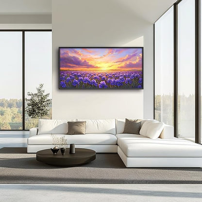Iris Field Sunset Large Wall Art Purple Flower Framed Wall Decor for Living Room Iris Pictures Oversized Canvas Print Painting Modern Extra Large Framed Artwork for Bedroom Office 60"x30"