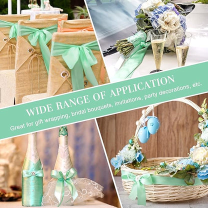 1-1/2 Inches 50 Yards Mint Green Satin Ribbon, Solid Fabric Ribbon Roll for Flower Bouquets, Gift Wrapping, Wedding, Handmade Crafts