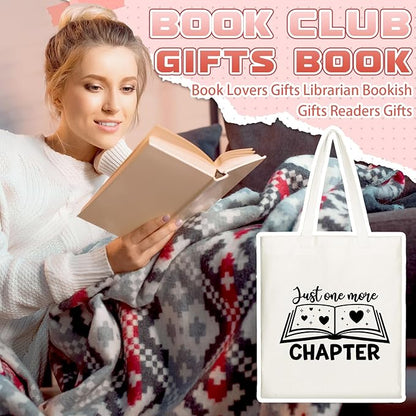 Sweetude 8 Pcs Christmas Book Lovers Club Gifts Bulk Canvas Tote Bags Bookish Librarian Reader Gift for Women Teacher Present(Basic Style)