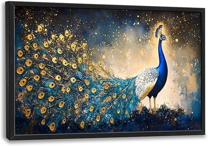 Peacock Large Wall Art Framed Gold Wall Decor for Living Room Mountain Peacock Pictures Oversized Canvas Print Painting Modern Extra Large Framed Artwork for Bedroom Office Home Decor 36"x24"