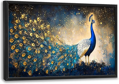 Peacock Large Wall Art Framed Gold Wall Decor for Living Room Mountain Peacock Pictures Oversized Canvas Print Painting Modern Extra Large Framed Artwork for Bedroom Office Home Decor 36"x24"