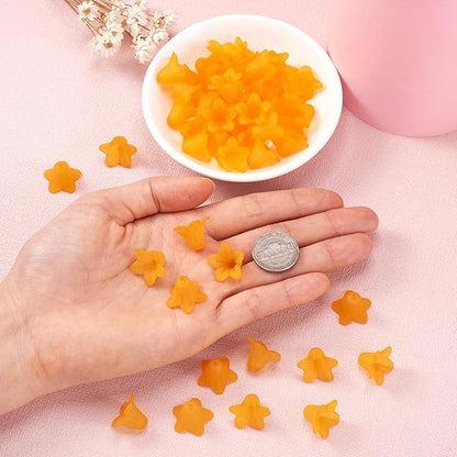 Crafans 50Pcs Frosted Acrylic Flower Beads 17.5x12x1.5mm Transparent Floral Pendants Clear Flower Bead Caps Loose End Spacer Beads for Jewelry Making (Orange)