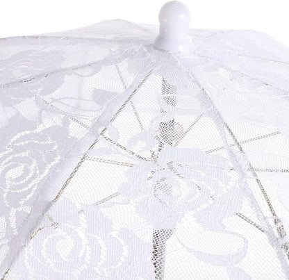Lace Umbrella Parasol Floral White Umbrella Vintage Wedding Bridal Umbrella Photography Scene Props for Baby Shower Bridal Decorations Assorted Color A