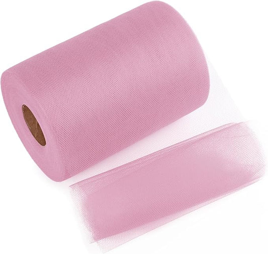Dusty Pink Tulle Mesh Ribbon 6 Inch x 100 Yards(300ft) Netting Spool Fabric Ribbon Ideal for Tutu Skirt Art Gift Wrapping Flower Bouquet Crafts Weddings Floral Arrangements