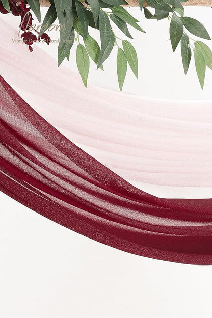 Floroom Arch Flowers with Drapes Kit (Pack of 4) - 2pcs Artificial Burgundy & Blush Floral Swag Arrangement with 2pcs Draping Fabric for Wedding Ceremony Arbor and Reception Backdrop Decoration