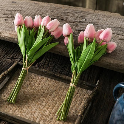 20pcs Pink and White Artificial Tulip Flowers, Silk Fake Flowers 13" for Mother's Day, Easter, Valentine’s Day Gifts in Bulk, Home, Kitchen, Wedding Decorations