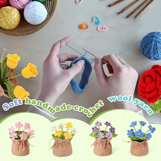 Crochet Flower Plant, Empathetic Flower Gift for Women & Men, Perfect for Birthday, Christmas, Mother's Day, Desk Decor, Birthday Decorations, Kids Party Decoration. Purple Gradient Myosotis