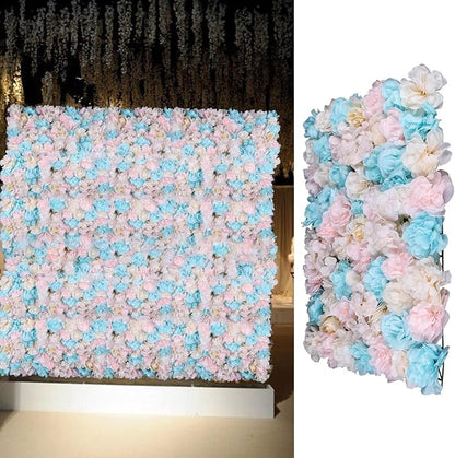 LOYALHEARTDY 12 Pack Artificial Flower Wall Panels 24" x 16" Blue & Pink Faux Hydrangea and Rose Artificial Flower Backdrop Panels for Wedding Party Event Flower Wall Decor