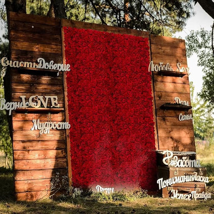 BLOSMON Flower Wall Backdrop Red - 6 Pcs 24 x 16 Inch Artificial Hydrangea Floral Panels for Wedding Party Baby Bridal Shower Decor - Fake 3D Silk Flower Backdrop Decoration