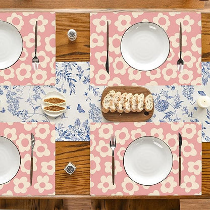 Vintage Groovy Flowers Placemats Set of 4, Placemats for Dining Table,Heat Resistant Stain Resistant Wipeable Table Mats for Kitchen Dining Holiday Party Home Decor,12x18 Inch