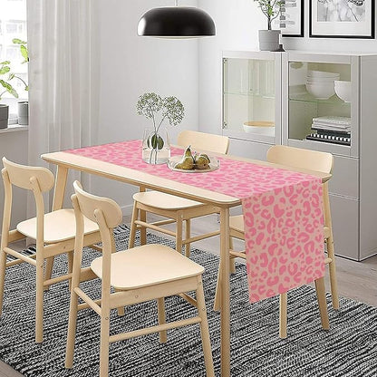 Pink Leopard Print Table Runner, Vintage Animal Skin Farmhouse Cottage Country Western Wildlife Safari Dinner Runner for Kitchen Dining Table Party Holiday Decor 13x108in